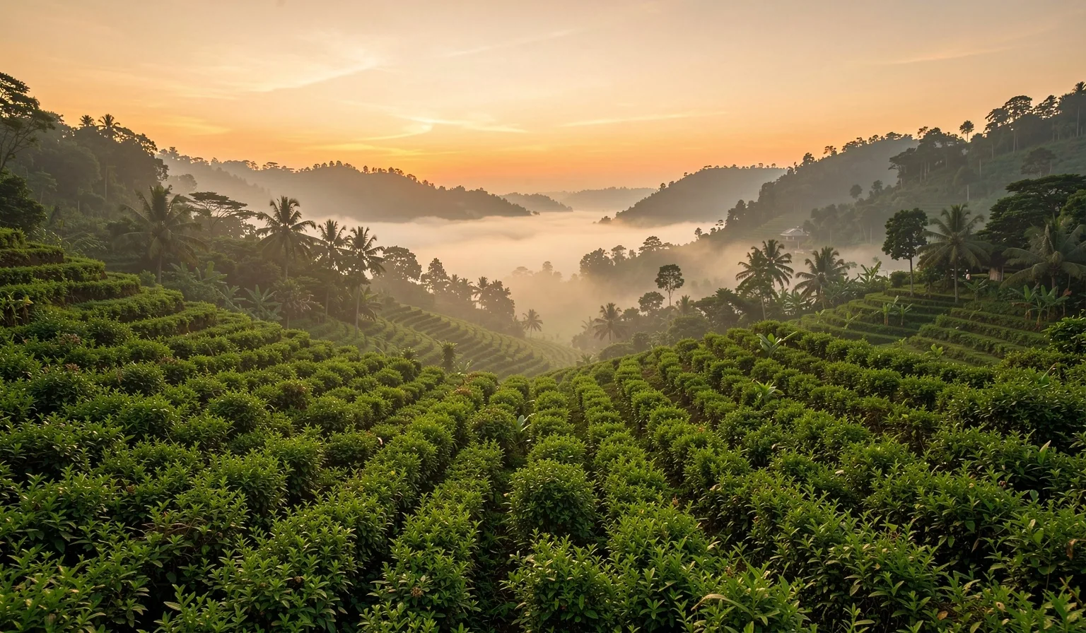 Indonesian botanical cultivation at dawn