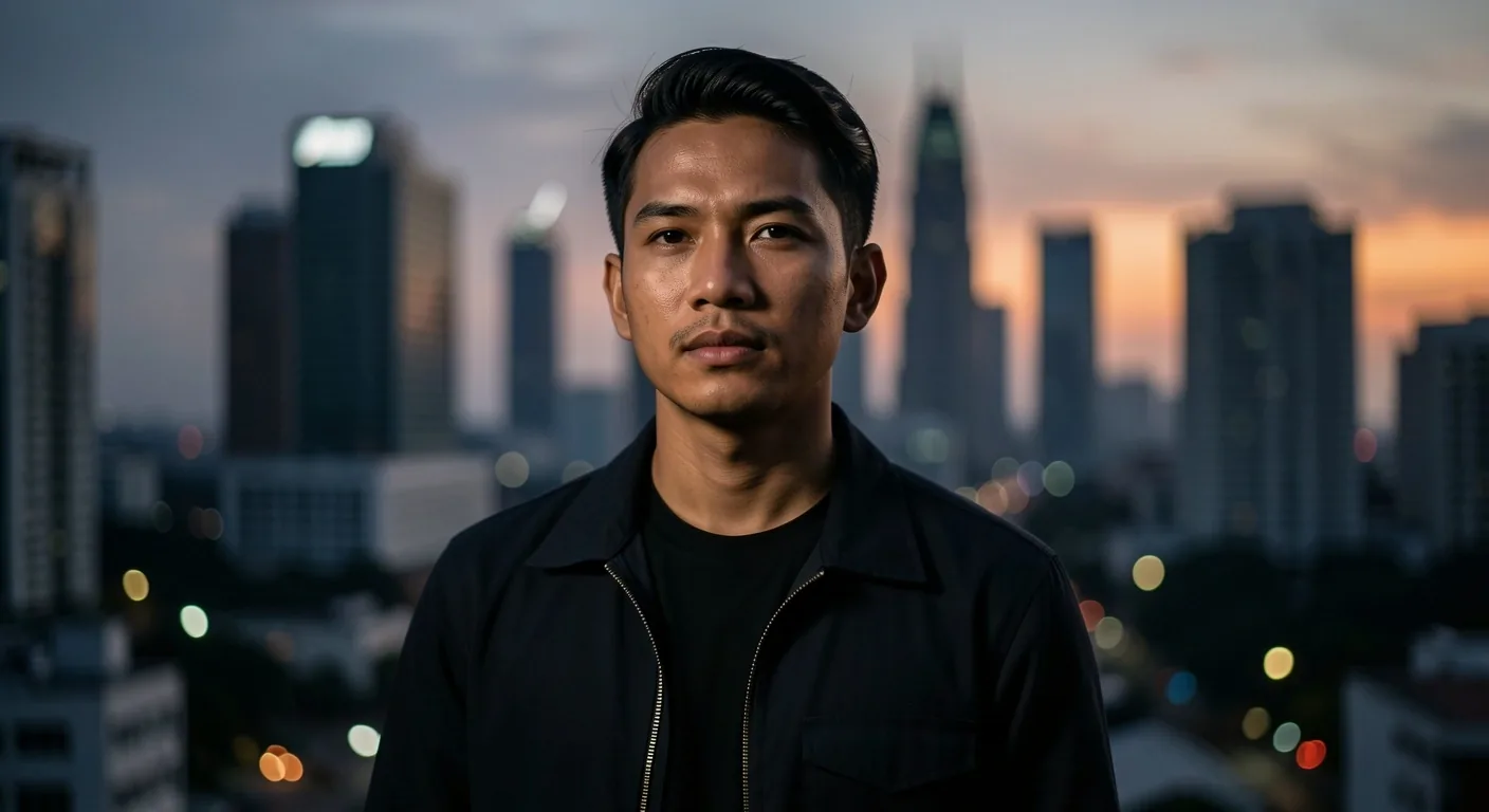 Portrait of a man in a low-lit urban setting