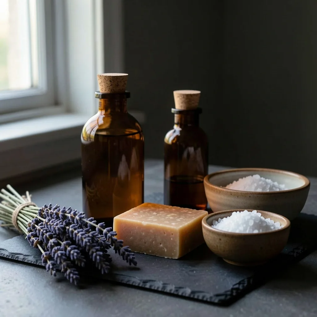 Natural wellness and personal care products still life